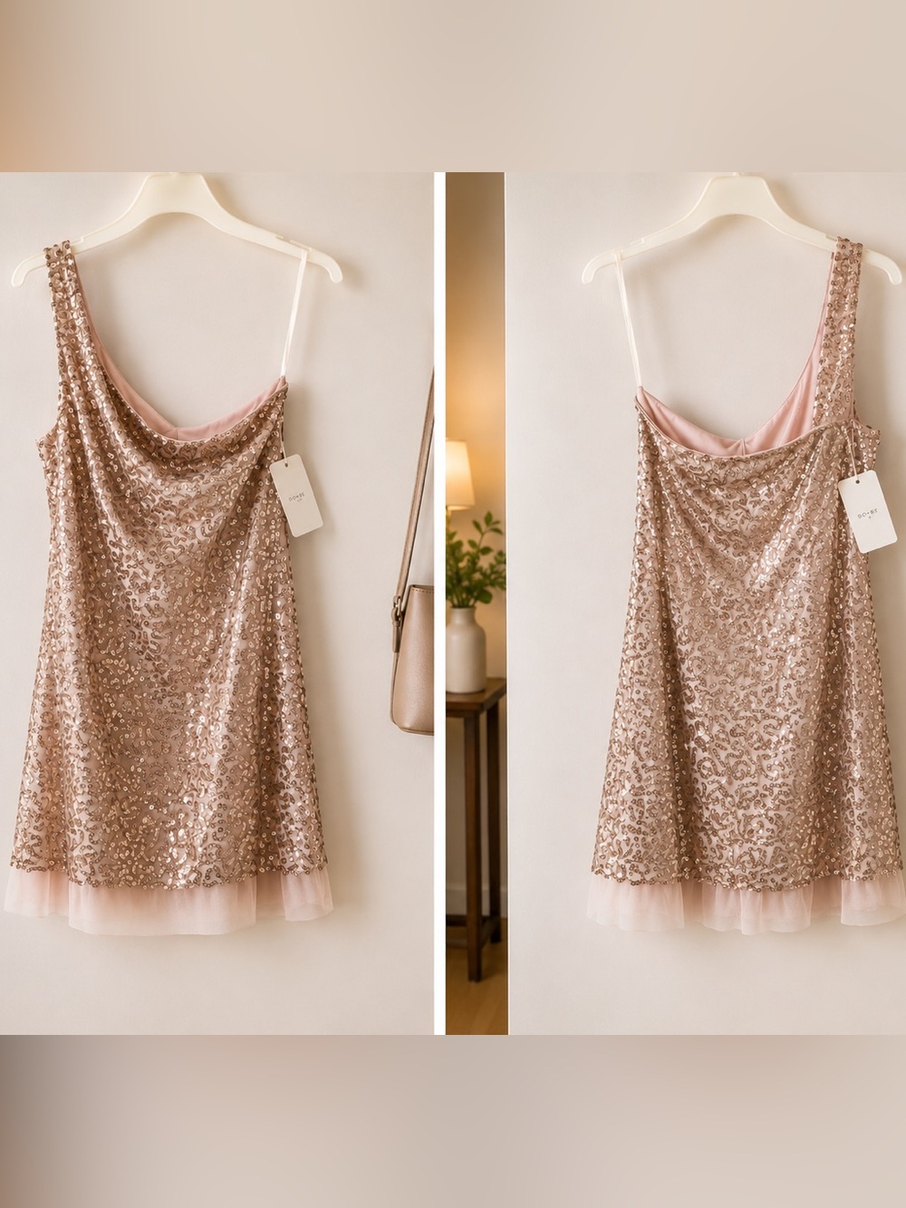 Sequined Slip Mini Dress in Blush